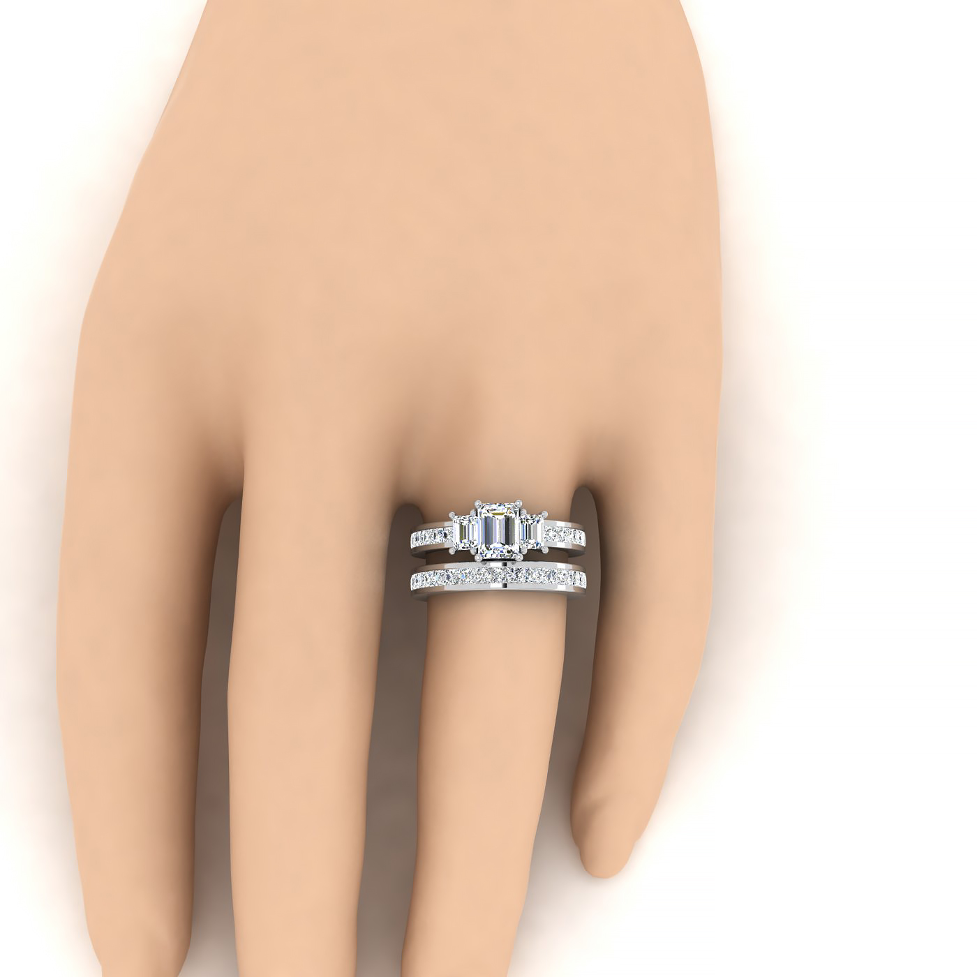 Three Stone Emerald Cut Bridal Set